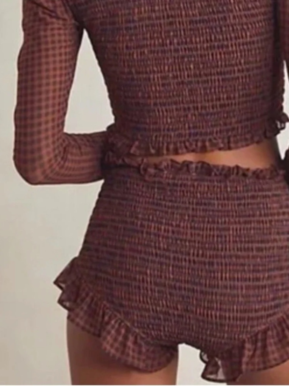Free People Intimately Smocked Mesh Top & Shorts Set Gingham XS - Picture 3 of 9